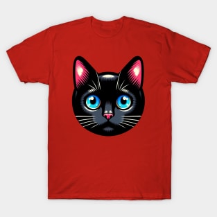 a black cat with big blue eyes T-Shirt